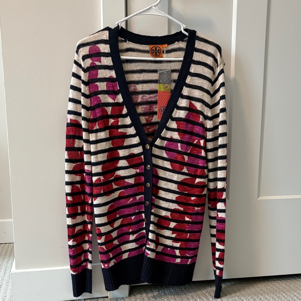 NWT Tory Burch Lorena Linen Blend Cardigan- Size Large - Picture 2 of 7